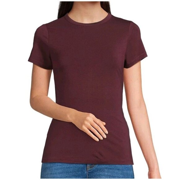 Land's End Stretchy Top Women Size 14-16 Burgundy Half Sleeve Pullover - Picture 1 of 9